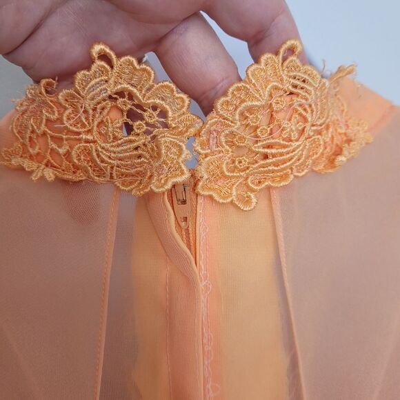 VINTAGE 70s creamsicle orange gown overlay cape‎ long maxi dress chiffon L - Picture 6 of 13